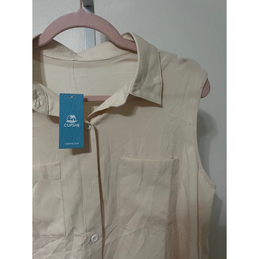NWT Cupshe Boho Button Up Shirt Mini Dress Butter Yellow Medium Sleeveless - Picture 3 of 7